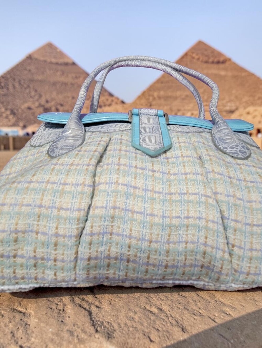 SHARIF! NWOT! Blue Multi-Python & Croc Embossed Leather Shoulder Bag/ Wristlet - Picture 4 of 13